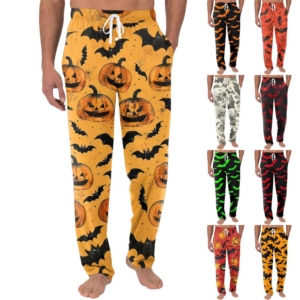Men's Knitted Halloween Print Pocket Casual Pants Pajama Pants