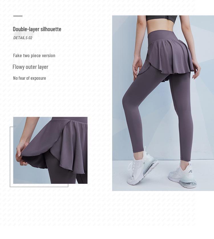 Women's High Waist Elastic Skirted Yoga Pants - Nude Feel, Comfortable, Tight, Long, Ideal for Running & Training