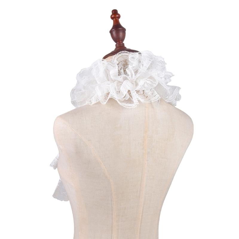Halloween Retro Victorian Lace Jabot Collar and Cuffs Set Colonial Lace Collar Detachable Faux Sleeve Costume Accessory