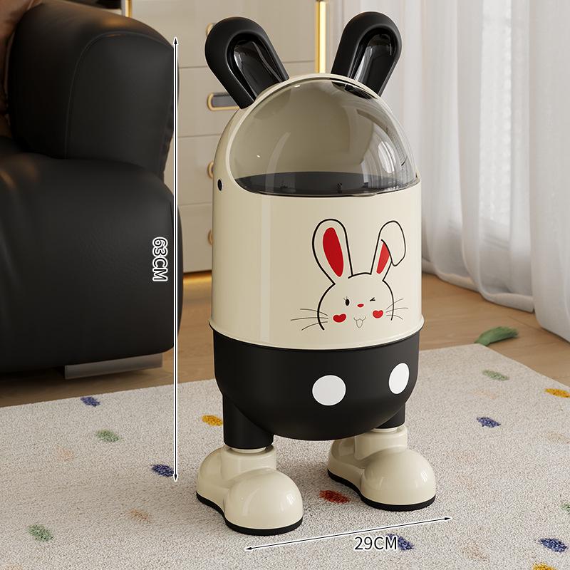 Adorable Rabbit Flip-Top Trash Can with Lid for Kids - Large Capacity for Home, Bedroom, or Bathroom.