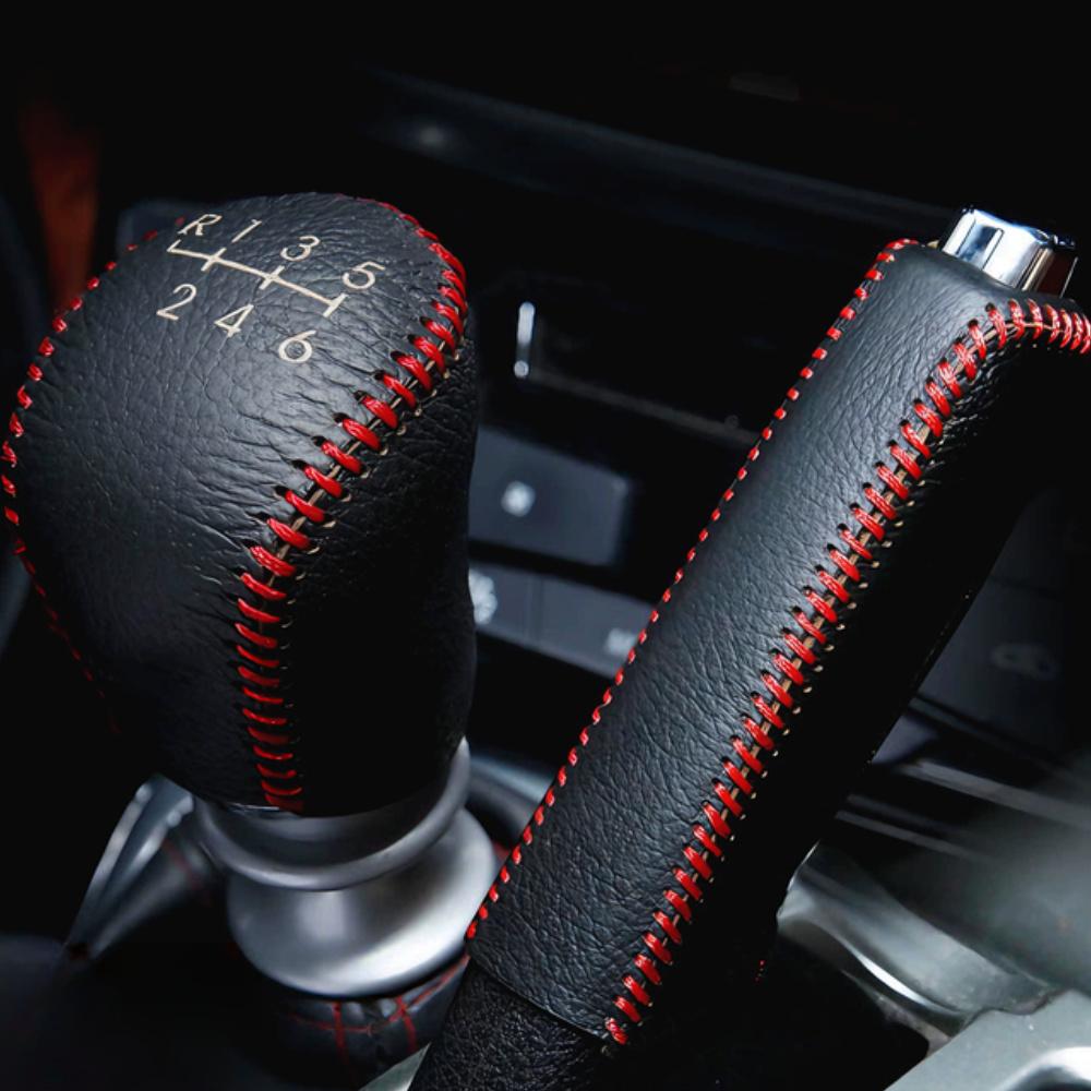 Freno a mano in pelle PU per auto Antiscivolo Freno di stazionamento automatico Copertura leva del cambio Coperture per leva del cambio Collari Copertura freno a mano