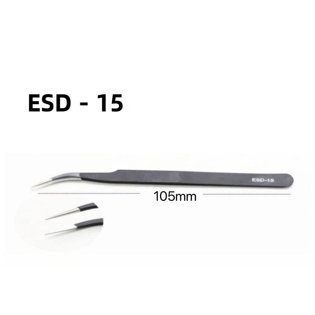 Black Anti-static Stainless Steel Bent Tip Tweezers Set for Nail Art, Journaling, and Household Use