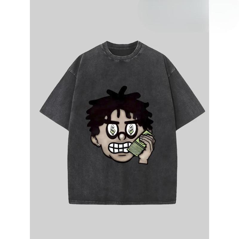 

European sizes Men s T-Shirt - All-Over Money Print Streetwear Style, Regular Fit Round Neck, Holiday Gift, Streetwear Clothing, Distressed Fashion S чёрный