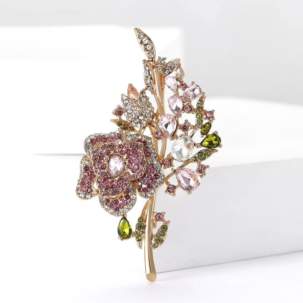 Broche Bouquet de Roses en Alliage de Haute Qualité pour l'Industrie Lourde et Strass, Broche Élégante pour Vêtements de Femme, Bijou Épingle