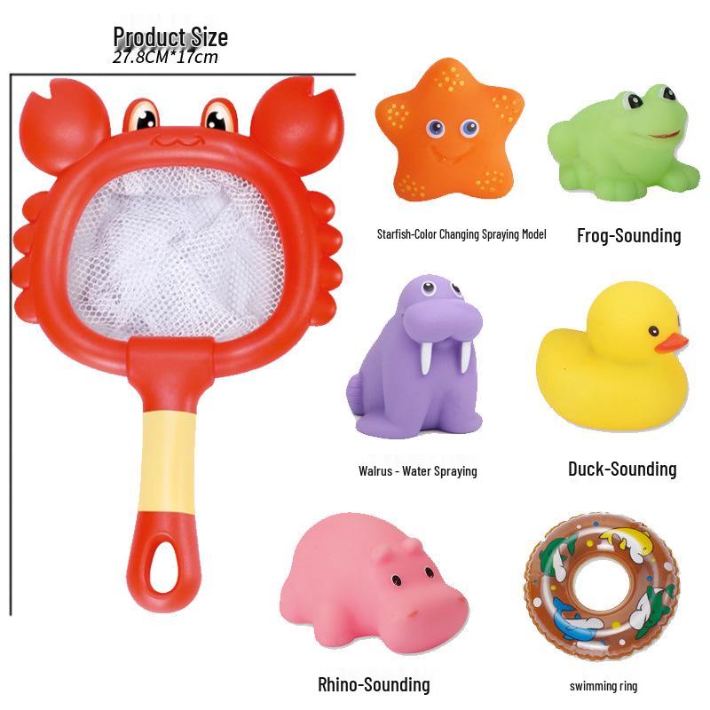Color-Changing Animal Bath Toy Set: Temperature-Sensitive Water Play with Shark Scoop and Fish Toys