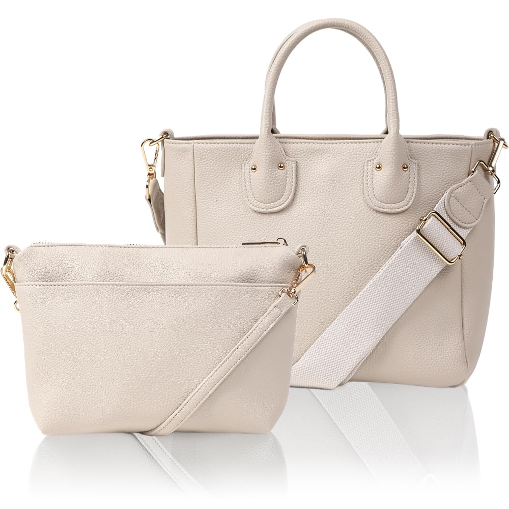 

LASIEM of 2 Tote bag shoulder bag for women Lightweight and large can hold plastic bottles Stylish mini tote with 2 ecru (Lasiemu) [Set bags] &