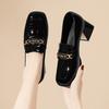 Black loafers women's shoes thick heel spring new women's British style single shoes high
