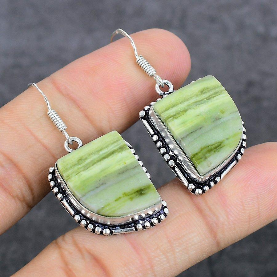 Swiss Green Opal Handmade 925 Sterling Silver Jewelry Earring 1.77" A4Q56