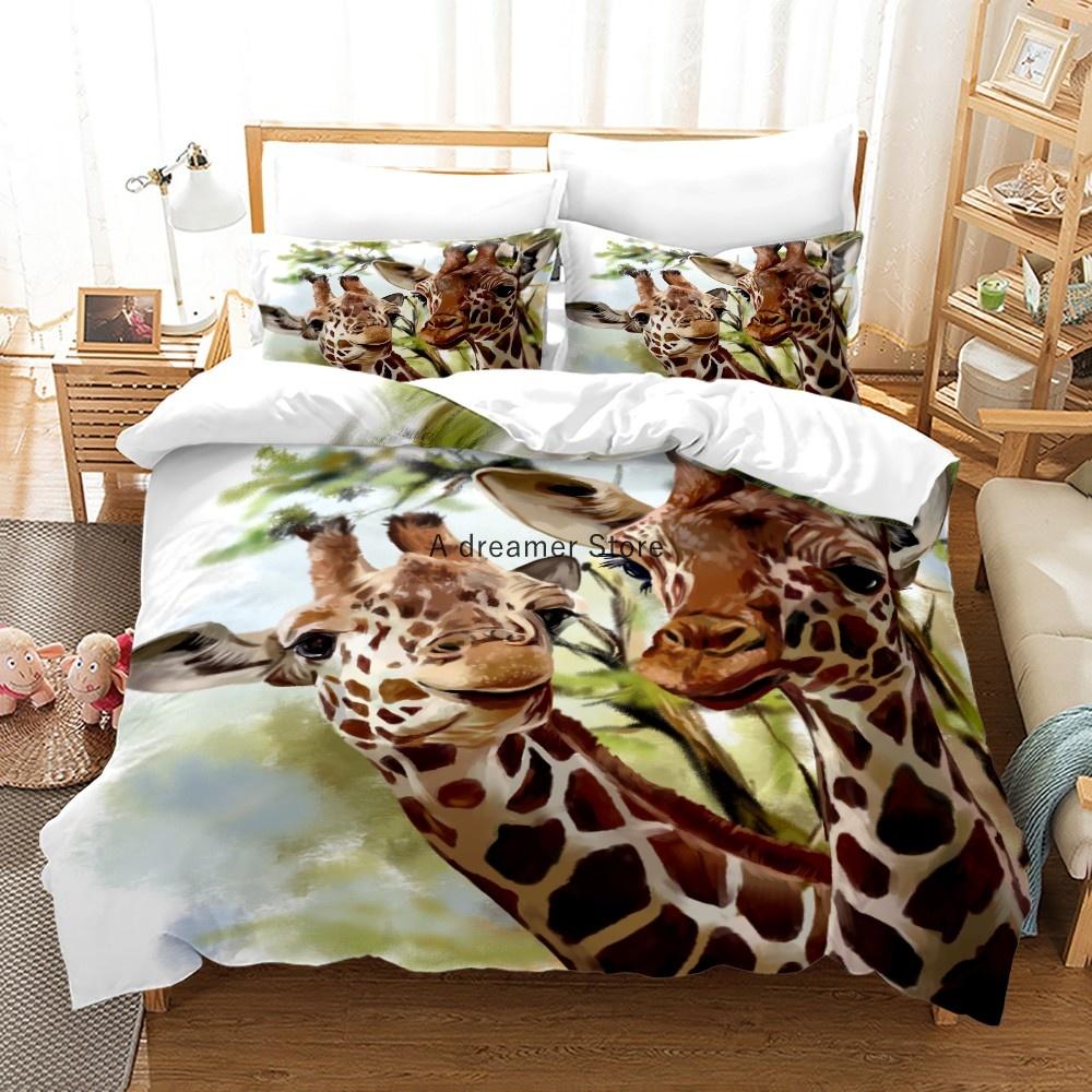 African Animals Giraffe Sunset Bedding Set 3D Duvet Cover Set Bedspread For Boys Girls Kids Home Textiles Microfiber Bedspread