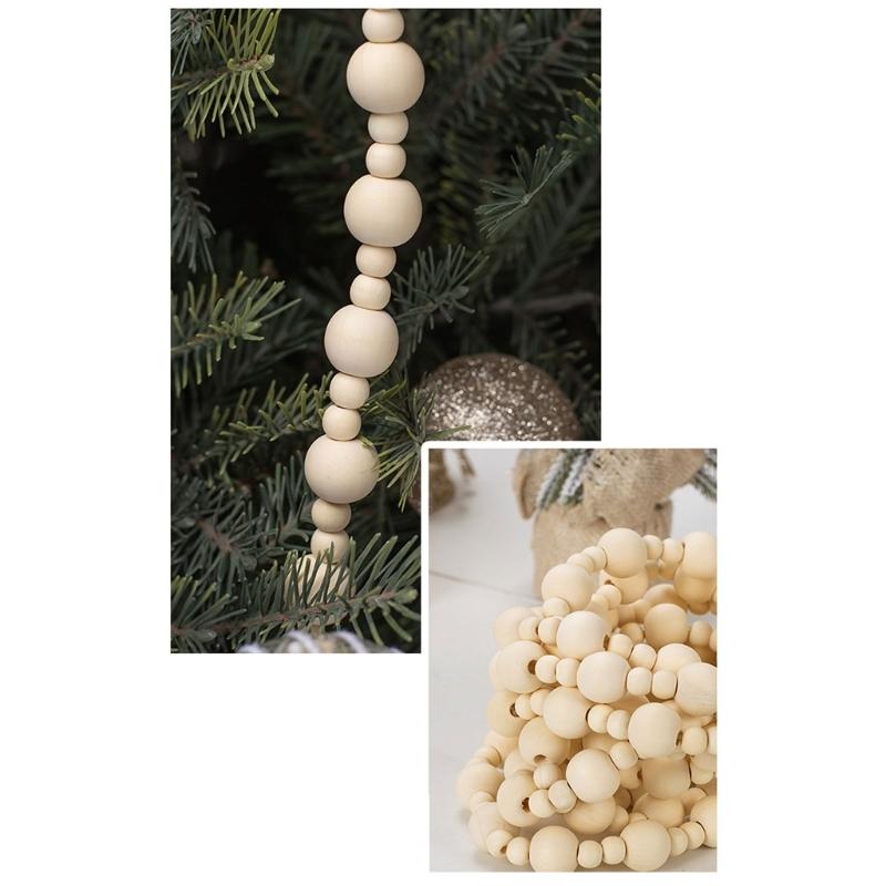 Portable Wooden Christmas Bead Strands For Indoor Holiday Decorations Tree Window Wall Hanging Festival Party Supplies
