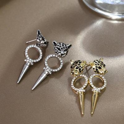 Pendientes colgantes de cono con cabeza de leopardo Aguja de Plata: Accesorio de Mujer Moderno, a la Moda, Combinable con Todo