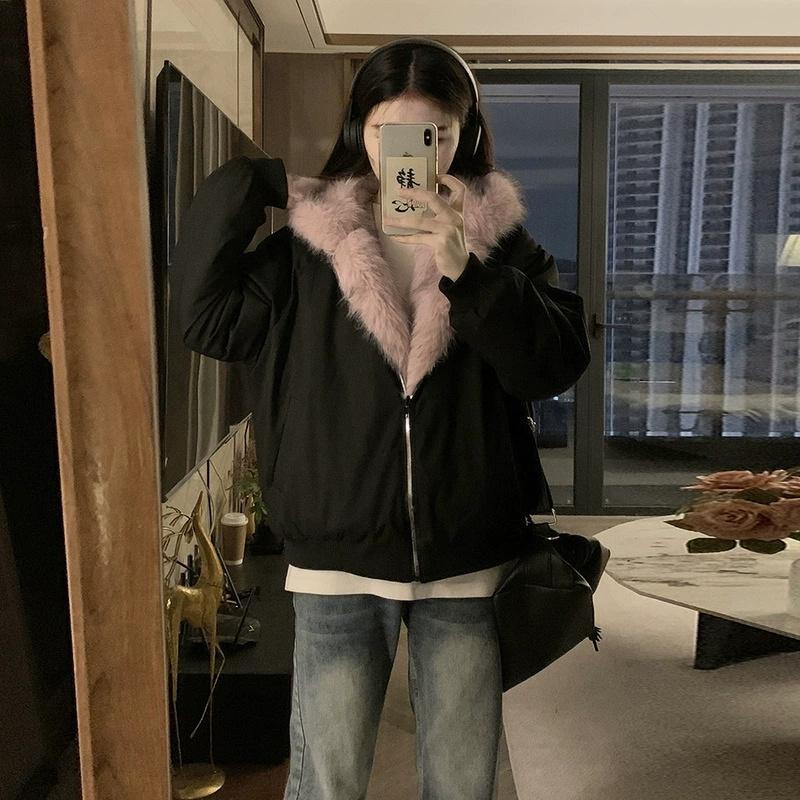 Double Sided Winter Coat Women Clothing Imitation Mink Fur Fur Hooded Cotton Jacket Female Warm Cotton-padded Clothes Outerwear