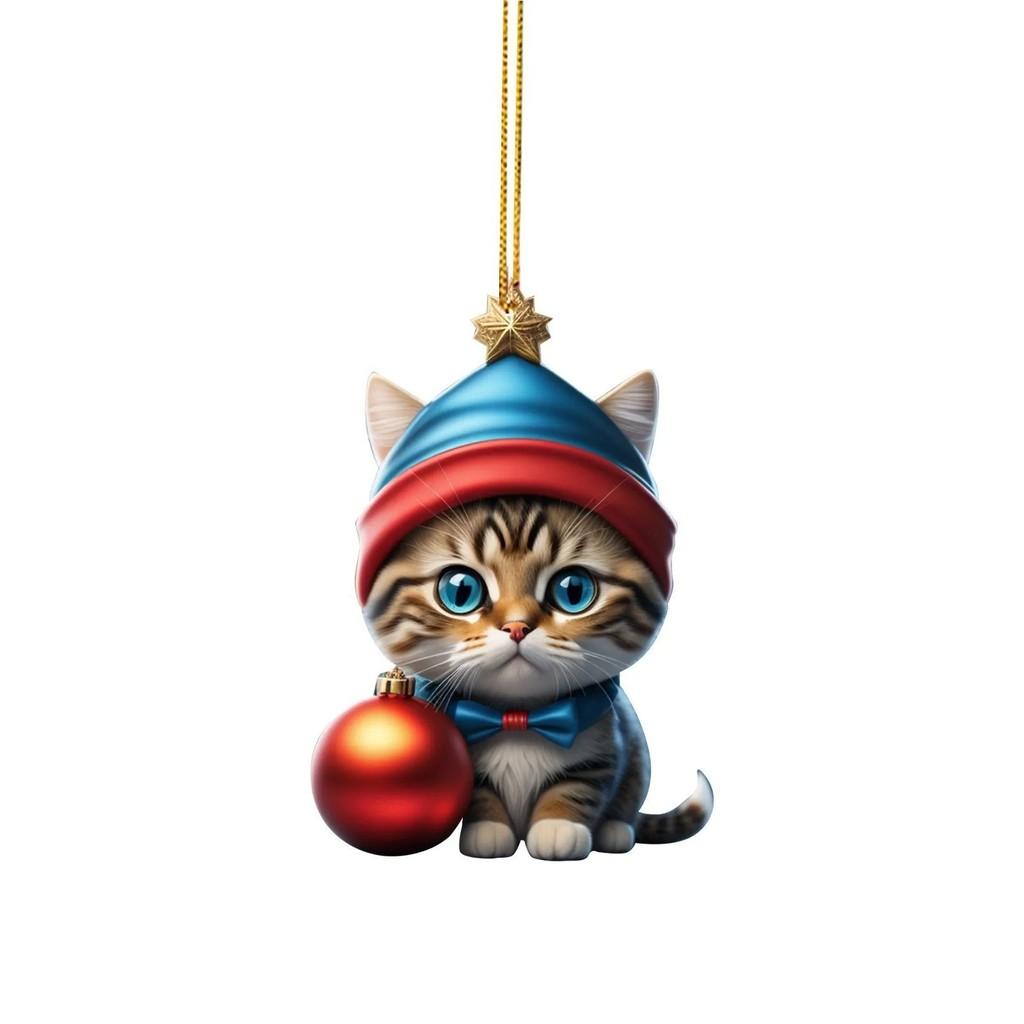 Cartoon Cat Unique Car Hanging Decor Festive Acrylic Gift For Christmas Enthusiasts
