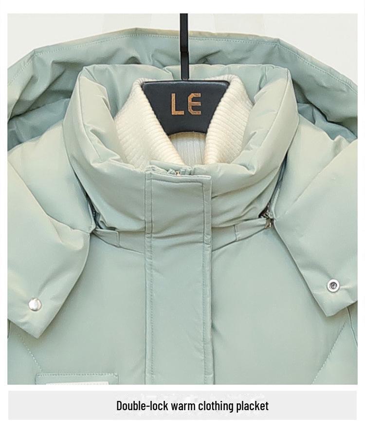 2023 European Women's Winter Mid-Length Down Coat with Detachable Hood