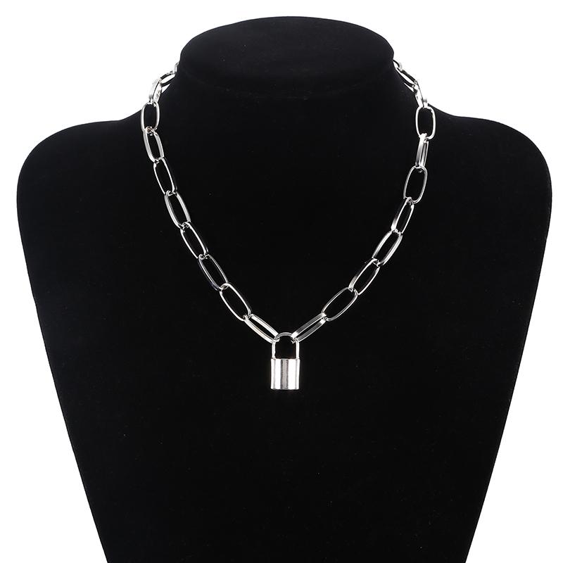 Simple Metal Lock Pendants Punk Necklaces for Women Gold Hollow Pendant Chain Personality Gothic Neck Jewelry