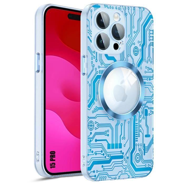 Coque de protection - BOOLING - pour iPhone 15 Pro - Rigide - Translucide Bleu - Protection Caméra Verre Trempé