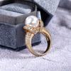 925 Sterling Silver Pearl Gold Color Wedding Rings Women Shiny CZ Romantic Marriage Ceremony Party Ring Fashion Accessories