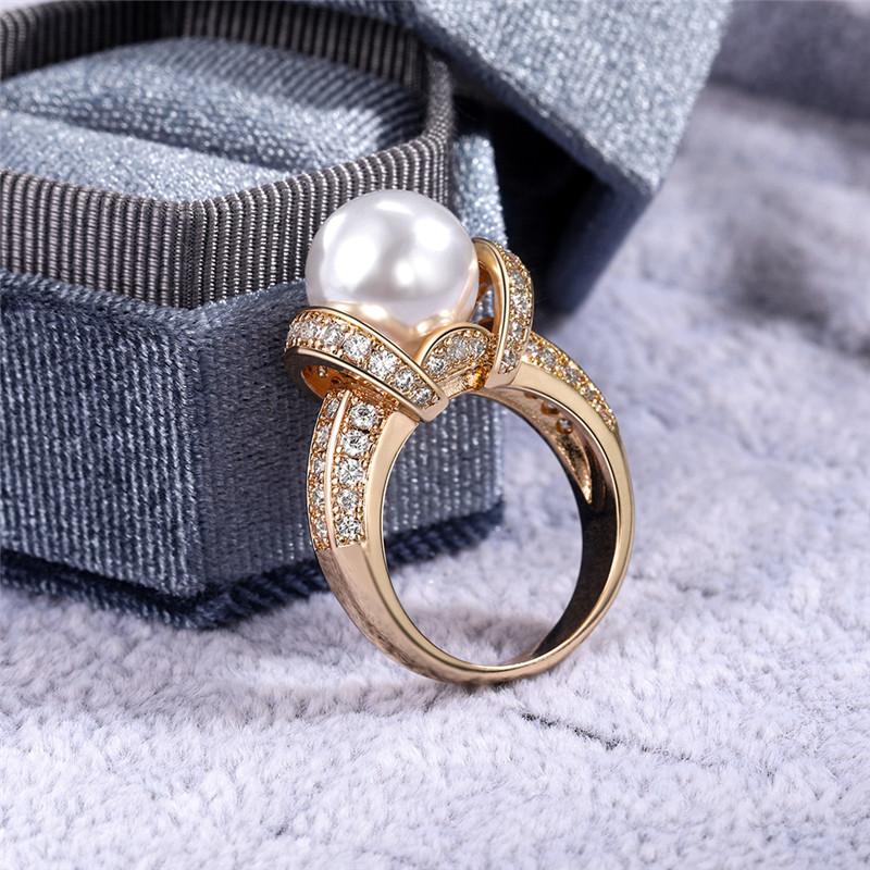 925 Sterling Silver Pearl Gold Color Wedding Rings Women Shiny CZ Romantic Marriage Ceremony Party Ring Fashion Accessories