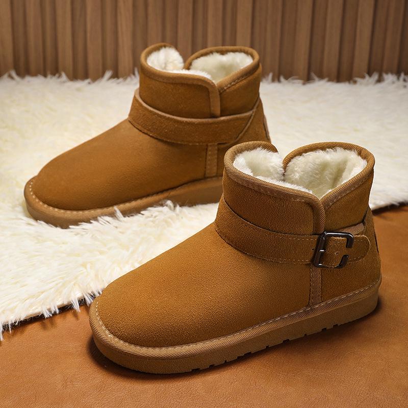 Schnalle Echtleder Schneestiefel - Herren- & Damen Winter Plüschgefüttert, Rutschfest, Verdickte Slipper Baumwollschuhe.