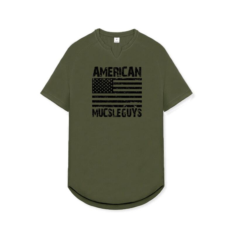 Muscleguys American Fitness Tricou cu Mânecă Scurtă Slim Fit pentru Sporturi în Aer Liber, Respirabil, Topuri cu Gât în V