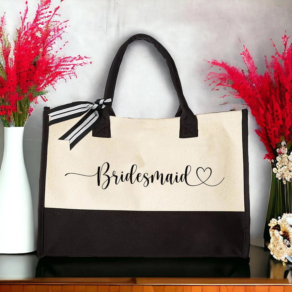 Bride team Black and white canvas handbag shopping bag bride's wedding single party shoulder bag