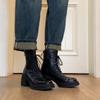 Blaue Schrank-Edition~ High Heel Dicke Sohle Vielseitiges Temperament Martin Stiefel Damen Weiches Leder Wasserdicht Tisch Schnürung Seitlicher Reißverschluss Elastisch Sh