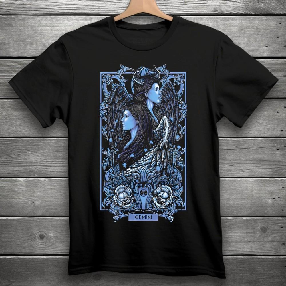 Gemini Zodiac Sign Goth Skull Unisex Black TShirt S3XL Unisex T-Shirt S