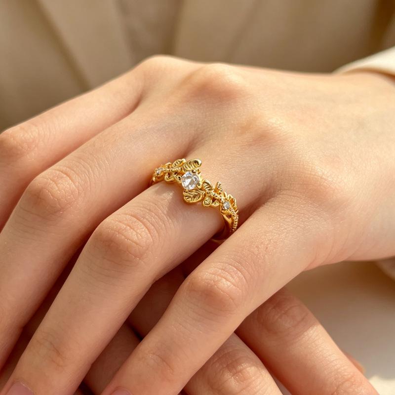 INS Style Leaf Rhinestone Zircon Ring – Laurel Goddess Design