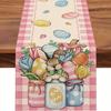 New Linen Happy Easter Table Runner Egg Rabbit Easter Tablecloth Bunny Placemat Dining