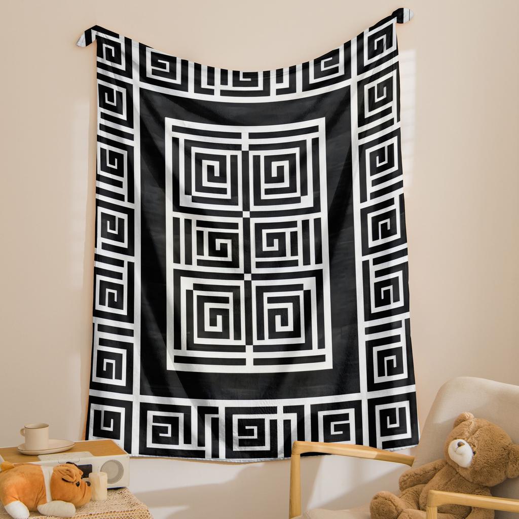 Nordic Black and White Striped Throw Blanket - Minimalist Geometric Motif Soft Lightweight Accent for Sofa Bed Travel Office