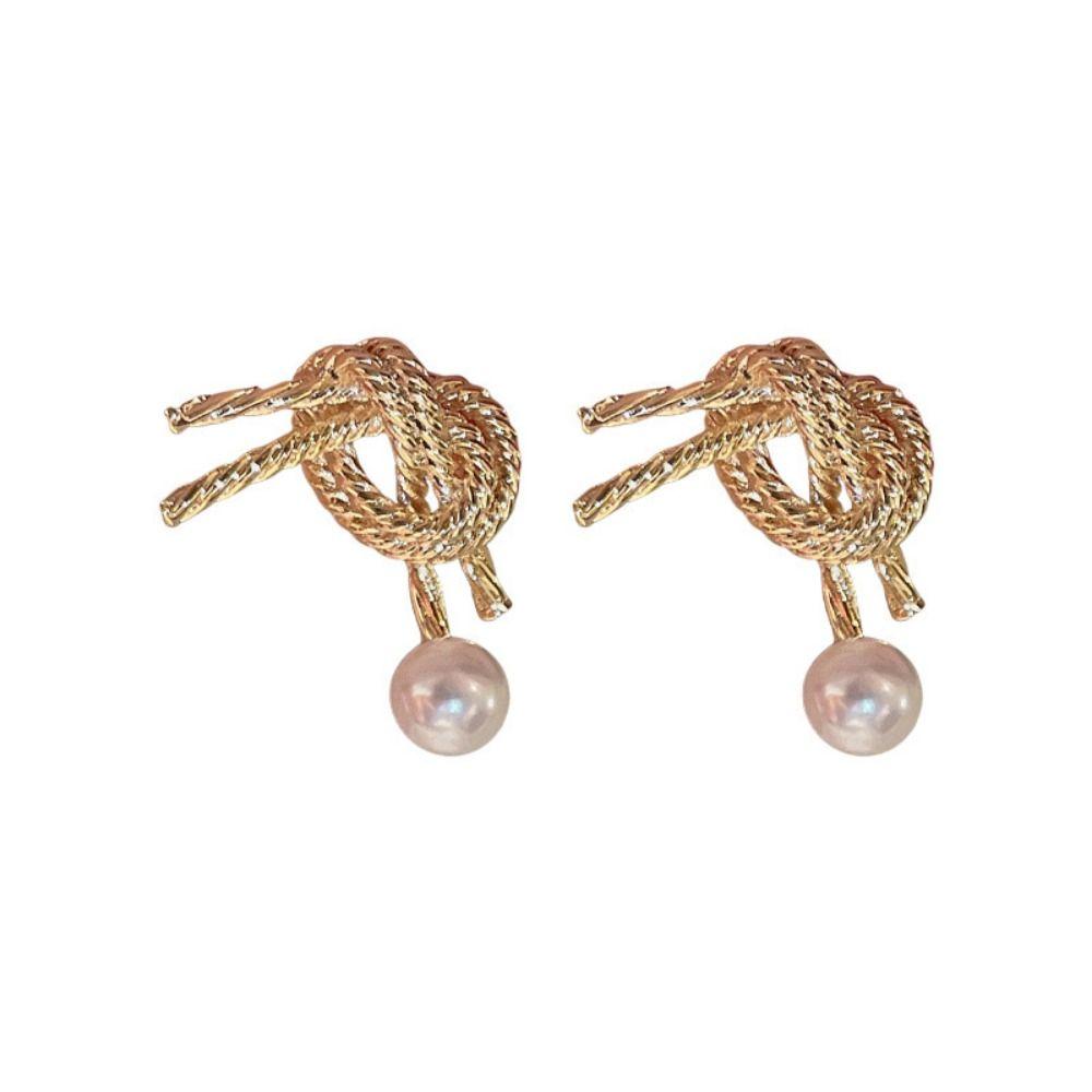 

Sweet Knot Pearl Pendant Earrings Exquisite Silver Needle Earrings Womem золотой