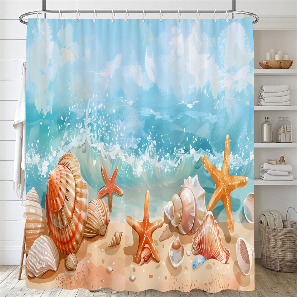 Dolphin Shower Curtain Blue Underwater World Marine Life Polyester Fabric Kids Ocean Theme Bathroom Curtain Decor with Hooks