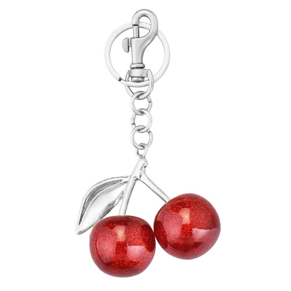 

New Sparkling Cherry Keychain Fruit Resin Car Key Ring Glitter Finish DIY Jewelry Backpack Hanging Decoration