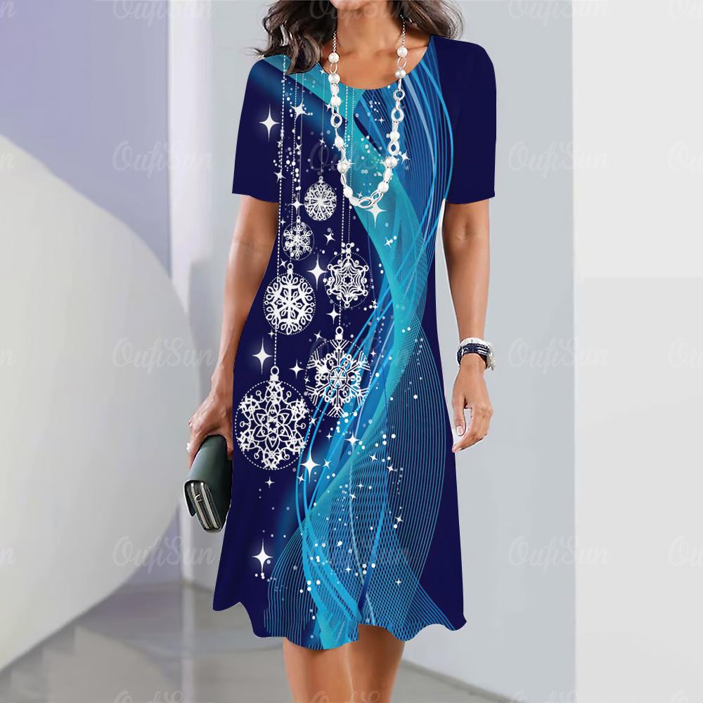

Nuevos Vestidos de Mujer Vestidos Vintage Navidad Starlight Impreso Повседневное Manga Corta 2023 Moda Mujeres Плюс Размер Ropa Y2K 5XL