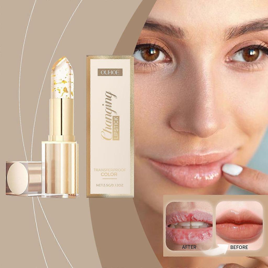3x Color Changing Lipstick Gold Foil Moisturizing Lip Balm Desalinates Lip Lines Anti Dryness for Everyday Makeup