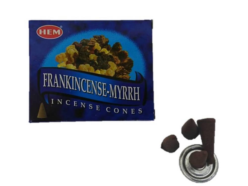 HEM Incense Frankincense Myrrh Cone Type 1 Case Boxes of 10 Grains (12 Each) [Product]