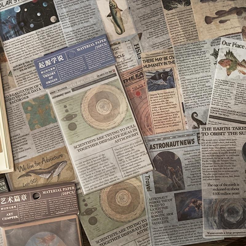 20pcs/pack Vintage old newspaper style Washi sticker book DIY Collage Decorative Background Stickers for Literature Art Scrap
