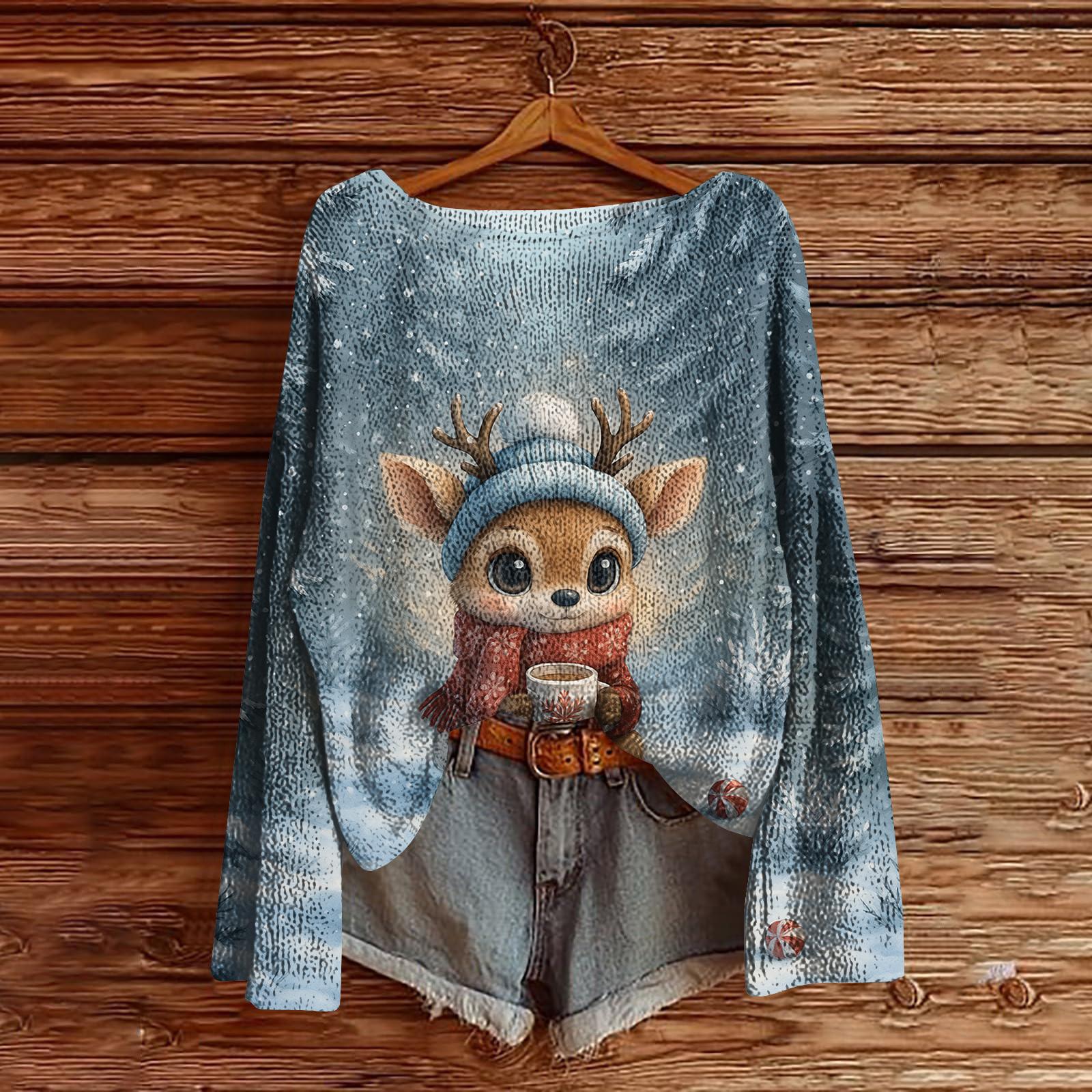 

Женский легкий свитер с рождественским принтом, повседневный вязаный пуловер с длинным рукавом XXL