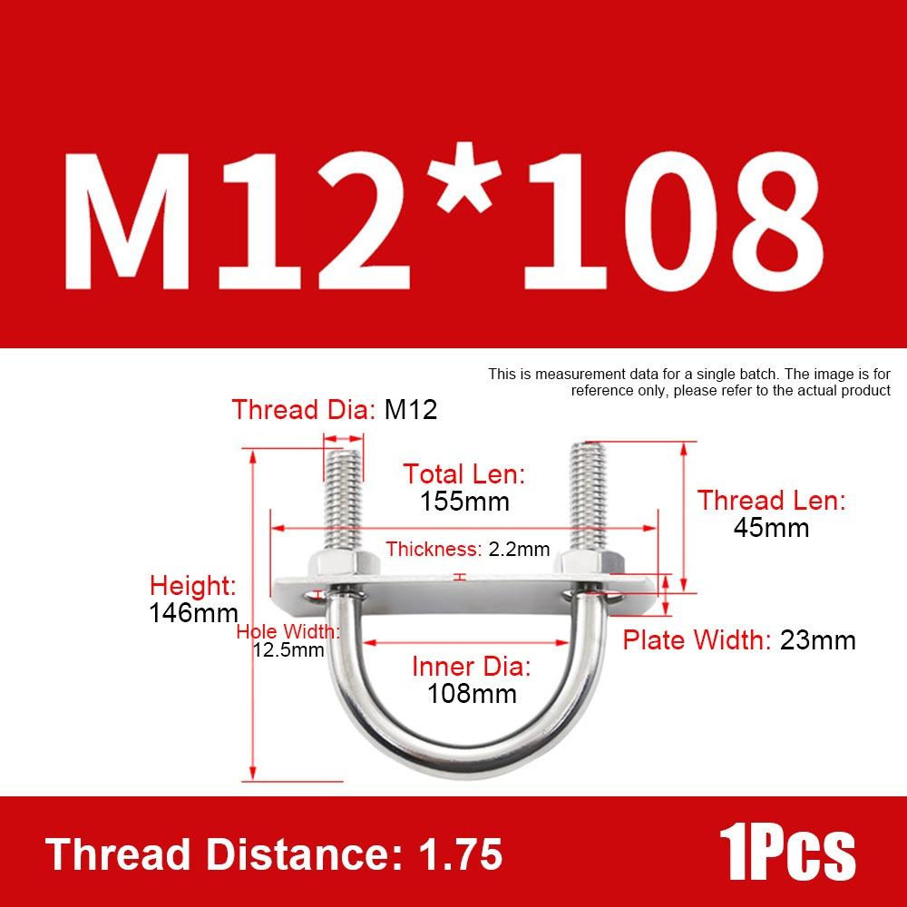 1Set 304 Stainless Steel Pipe U-clamp Screws Right Angle U-bolt Durable Round Bolt  for Round Tube