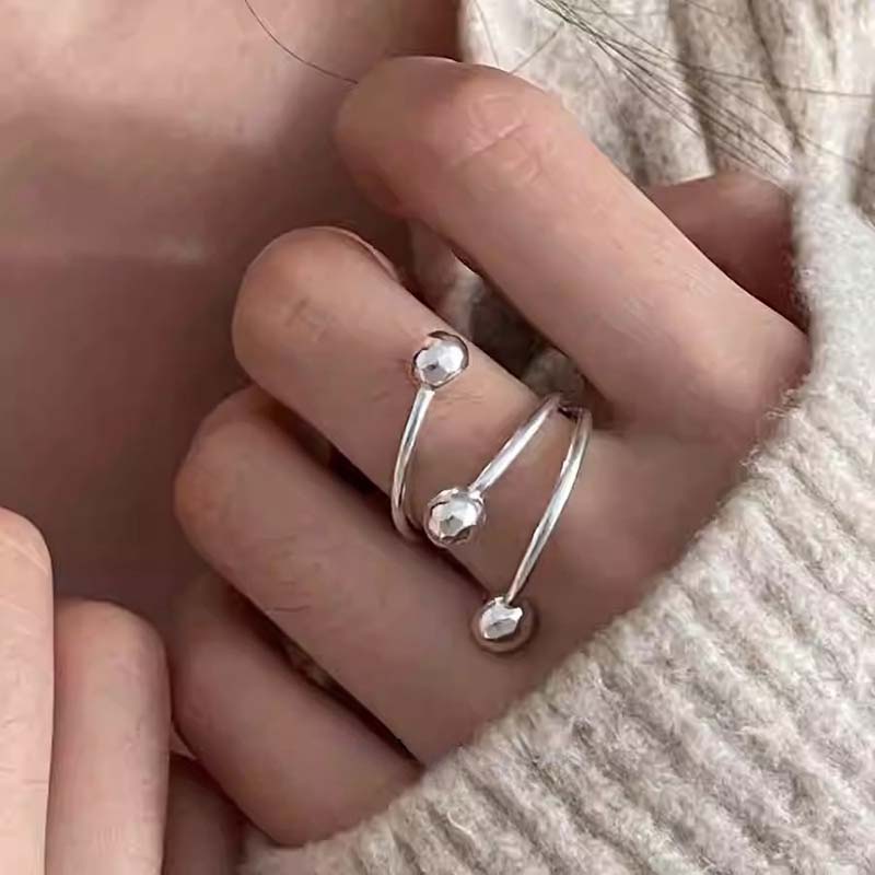 Fashion Copper Color Multilayer Ball Rings For Women Girls Minimalist Metal Geometric Lines Adjustable Finger Ring Jewelry Gifts