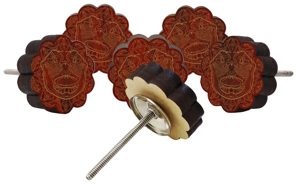 IBA Indianbeautifulart Brown Engraved Knobs 10 Pc Furniture Wooden Scallop Knobs Rustic Drawer