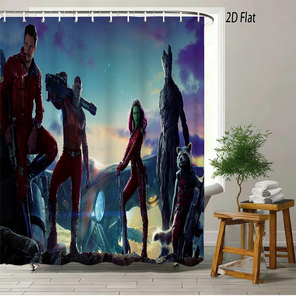 Rocket Raccoon & Groot Guardians Of The Galaxy Space Battle Waterproof Shower Curtain For Cosmic Bathroom Decor