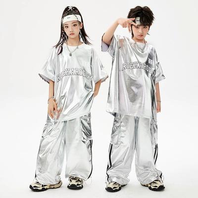 Hip-hop Children's Trendy Clothes Hip-hop Boys Trendy Fan Hiphop Bright Leather Girls Jazz Dance Fried Street Stage Costumes Tops + Pants