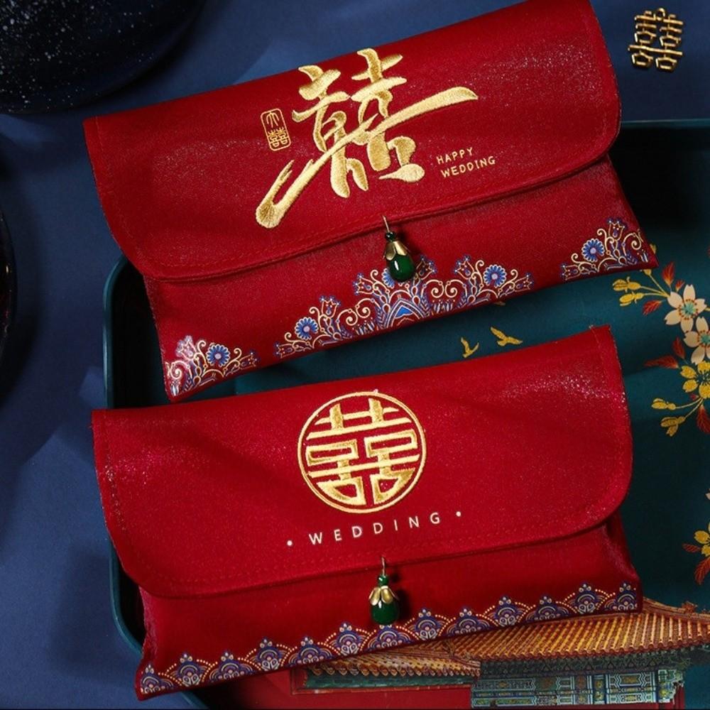 Multiple Patterns Wedding Embroidery Money Pocket Best Wishes Good Luck Blessing Bag Tassel Design HongBao Money Bags