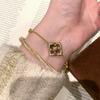 Brushed Tiger's Eye Clover Bracelet Opera Earrings Court Style Diamond Necklace Set