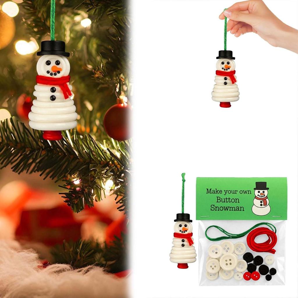 5pcs DIY Button Christmas Ornament Kit izable Snowman, Tree, Angel & Santa Button Craft Xmas Party DIY Garland & Hanging Decor