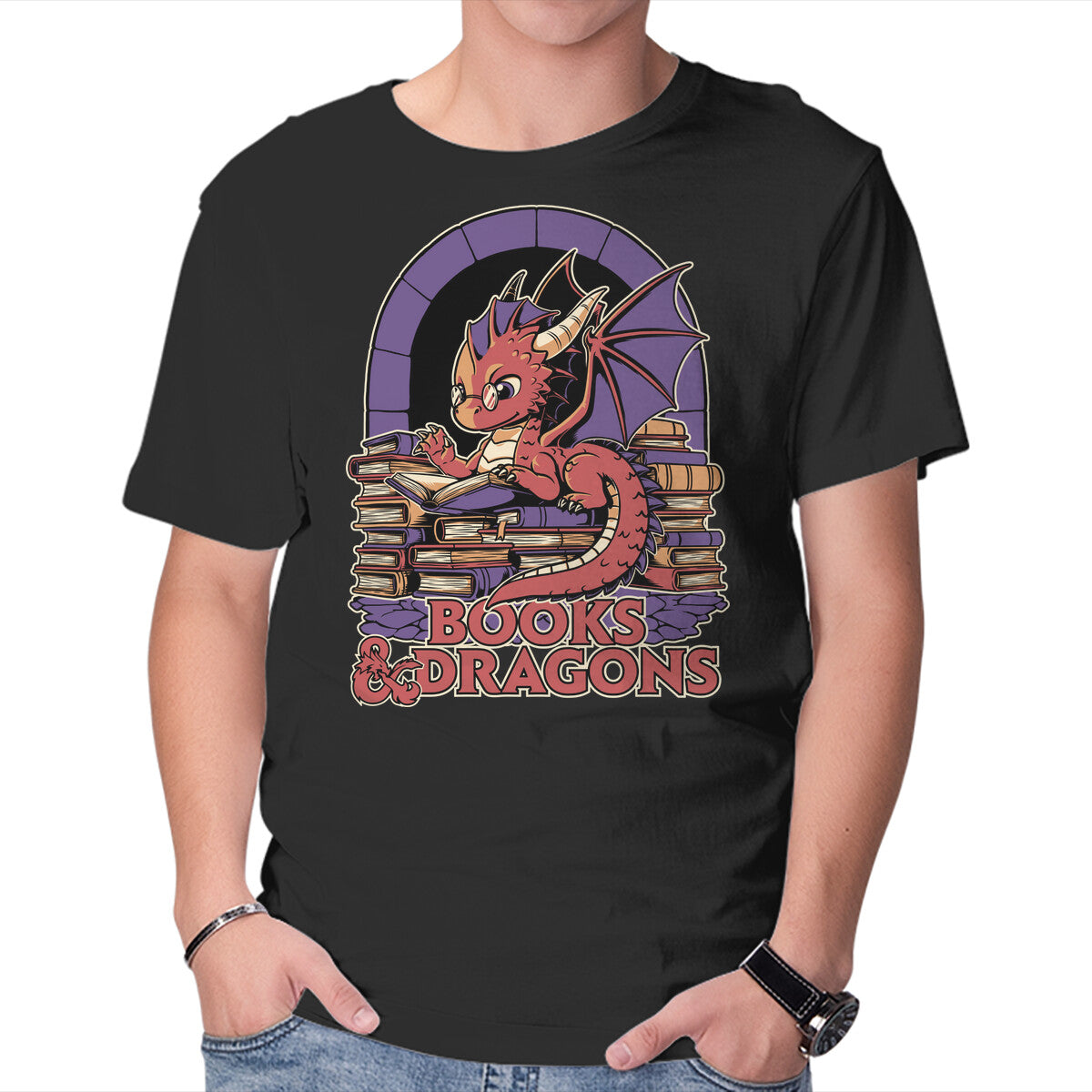 Unisex Crew Neck T-Shirt Books And Dragons Graphic Short Sleeve Casual Tee XXL
