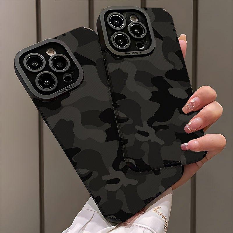 Black Camouflage Pattern Design Phone Case Suitable for iPhone 17 16 15 14 13 12 11 Pro/Max/Plus Anti Drop and Shockproof
