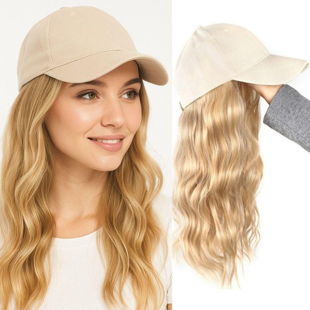 All-in-One Design Long Wavy Curly Hair Adjustable Baseball Cap Hair Extension  Daily Use