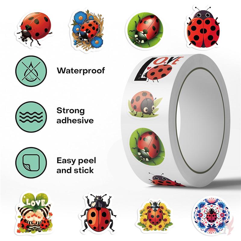 500Pcs/Roll Q Ladybugs Kids Rewards Stickers - DIY Scrapbooks Album Decor Sealing Label Decals